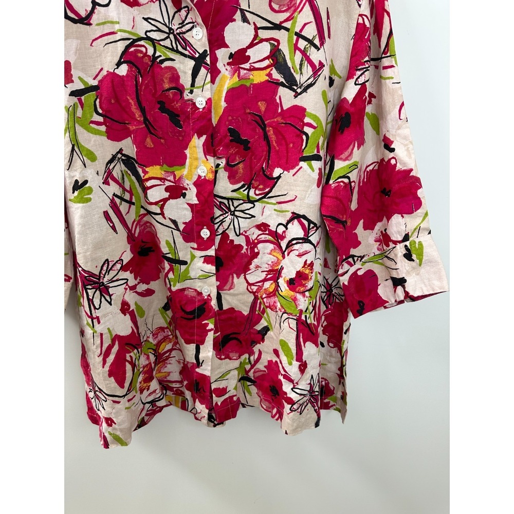 Chico's 100% Linen Multicolor Floral Print Button Up Shirt Size 3 US 16 XL Top - Picture 7 of 12
